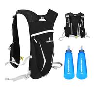 QCXWCJWD Running Vest Backpack, Lightweight Breathable Bike Backpack, Cycling Hydration Water Backpack with 2pcs 500ml Soft Flask, Outdoor Sports Trail Racing Marathon Hiking Fitness Bag(Black)