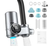 QCXWCJWD Water Filter Tap with LED Display, Water Filter Drinking Water for Kitchen, Removes Chlorine, Heavy Metals and Bad Taste, Limescale Filter Tap with Blue Light(02)