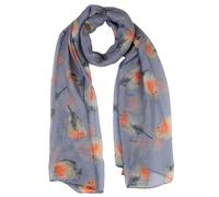 QCYFJZFU Chiffon Robin Scarf Grey, Watercolour Robin Bird Printed Wraps Shawl Christmas Scarf for Ladies Women