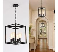 Qcyuui 4-Light Black Lantern Pendant, E27 Industrial Ceiling Light