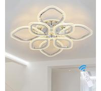 Qcyuui LED Leaf Ceiling Lamp Chandeliers, Modern Flush Mount Ceiling Light 100 W Acrylic Dimming Close to Ceiling Lighting Fixture for Lounge Dining Room Kitchen, with Remote/8-Head