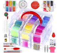 QCZKB 188 Embroidery Floss Set Including Cross Stitch Threads Friendship Bracelet String with 2-Tier Transparent Box, Floss Bobbins and Cross Stitch Kits