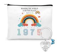 QCZONE 50th Birthday Cosmetic Bag - Personalised 50 Year Old Lady Present Inspirational Keychain Ideal for Best Friend Sister 50th Birthday Gifts for Women