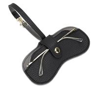 QCZONE Portable Glasses Case for Women - Slim Lightweight PU Leather Eyeglasses Pouch with Lanyard Soft Lining Magnetic Closure Fashion Sunglasses Organizer (Black)