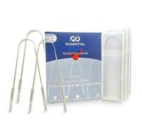 QD Essential Tongue Scraper with Travel Cases (Three Pack)| Prevent Bad Breath with Easy To Carry Tongue Cleaner |100% Stainless Steel Tongue Scrubber for Daily Hygiene & Oral Care