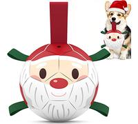 QDAN Christmas Dog Balls with Straps, Soccer Ball for Dogs for Small Medium Breed, Tug Toys for Dog Birthday, 6" Outdoor Dog Toys for Fun