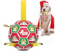QDAN Christmas Dog Toys: Dog Soccer Ball with Straps for Outdoor Play, Tug of War, Puppy Gifts Durable 8-Inch Dog Balls for Medium Large Dogs