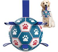 QDAN Dog Ropes Toys Soccer Ball with Straps, Interactive Dog Toys for Tug of War, Puppy Birthday Gifts, Dog Tug Toy, Dog Water Toy, Durable Dog Balls for Medium & Large Dogs（8 Inch）