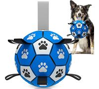 QDAN Dog Ropes Toys Soccer Ball with Straps, Interactive Dog Toys for Tug of War, Puppy Birthday Gifts, Dog Tug Toy, Dog Water Toy, Durable Dog Balls for Medium & Large Dogs-Blue&Grey（8 Inch）