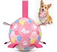 QDAN Dog Soccer Ball Toy with Strap, Pastel Color Puppy Toys Gifts, 6 Inch | Waterproof Durable PU Leather, for Small and Medium Dogs and Puppies, for Park, Outdoor and Pool Chase Play Herding Jolly