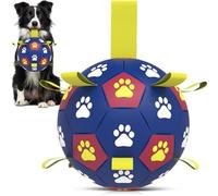 QDAN Dog Toys Soccer Ball with Straps: Durable Balls for Large Dogs, Outdoor Dog Toys, Summer Pet Water Toy, Herding Ball, Puppy Birthday Gifts, Yellow Blue (8 Inch)