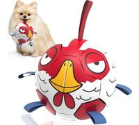 QDAN Dog Toys Soccer Ball with Straps,Outdoor Interactive Dog Toys for Tug of War, Puppy Birthday Gifts Toys, Dog Water Toy, Durable Dog Balls for Small and Medium Dog（6 Inch）-Chicken