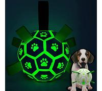 QDAN Glow in The Dark Dog Toys Soccer Ball with Straps, Outdoor Interactive Dog Toys Puppy Birthday Gifts, Dog Tug Water Toy, Light Up Dog Balls for Small & Medium Dogs（6 Inch Size 2）
