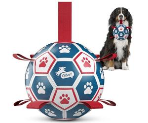 QDAN Large Dog Soccer Ball with Straps, 9 Inch Big Balls for >90 lbs Dogs | Giant Herding Ball for Dogs, Interactive Dog Toys for Tug of War, Puppy Birthday Gifts, Water Toy, Training Soccer Balls