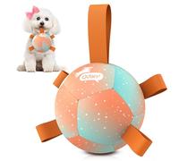 QDAN Small Dog Balls: Dog Soccer Ball with Straps- Premium Dog Toys Balls- Puppy Outdoor Dog Toys Pet Training Ball Birthday Gifts for Small Dogs- Rainbow Orange (5 Inch)
