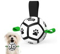 QDAN Small Dog Toys, Puppy Balls, Dog Balls with Straps for Small Breed | 3.5 Inch Small Dog Soccer Ball Toy, Puppy Toys for 3-15 lbs Dogs, Dog Birthday Gift, Herding Ball for Small Dogs, Black Green