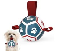 QDAN Small Dog Toys, Puppy Balls, Dog Balls with Straps for Small Breed, Soccer Ball for Dogs, Puppy Toys, Dog Birthday Gift (Blue Red, 3.5 inch)