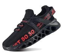 QDCFY Women's and men's trainers, sports shoes, leisure shoes, breathable running shoes, street running shoes, trainers for outdoor fitness, gym, walking shoes, Fz003 Black/Red, 12.5 UK
