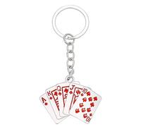 QDDollars Poker Keychain for Men, Playing Cards Key Chain for Boys, Royal Flush Keychains, Punk Poker Cards Amulet Keyring, Norse Viking Key Ring, Vintage Poker Cards Keychain Accessories Gift (Red)