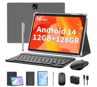 QDDQ Android Tablet with Keyboard, Android 14 Tablet, 12 (6+6) GB+128GB, 1TB Expand, 2 in 1, Mouse, Stylus, 8000mAh Battery, WiFi 2.4G/5G, GPS, Certificate, Black Case