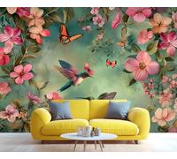 QDJKBL 3D Hummingbird Mural Vintage Butterfly Floral Mural Tropical Floral Forest Animal Wall Murals 3D Natural Botanical Wallpaper for Living Room Bedroom 500 x 317 cm