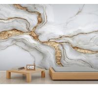 QDJKBL 3D Marble Texture Mural White Gold Marble Wall Mural Luxury Stone Crack Murals Modern Minimalist Wallpaper Customizable Photo Wallpaper for Living Room 430 x 300 cm