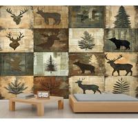 QDJKBL 3D Rustic Forest Animal Wall Mural Vintage Wildlife Wallpaper Forest Natural Scenery Mural Patchwork Animal Wallpaper for Living Room Bedroom Hd Printing 500 x 317 cm