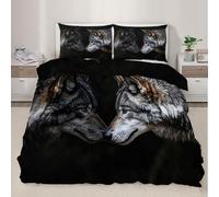 QDJKBL 3D Wild Wolf Duvet Cover Wildlife Bedding Set Olf Pair Bedding Comforter Cover With Black Background Animal Theme Comforter Set Single Duvet Covers Ultra Soft for Bedroom