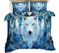 QDJKBL 3D Wolf Comforter Cover Stained Glass White Wolf Duvet Cover Wildlife Bedding King Duvet Covers Bohemian Retro Animal Bedding Set With Zipper Closure for Bedroom