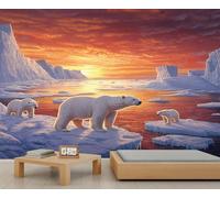 QDJKBL Arctic Polar Bear Wall Mural Sunset Landscape Mural Contemporary Wildlife Wallpaper Glacier Iceberg Murals Natural Scenery Murals for Bedroom Living Room 150 x 100 cm