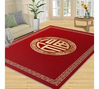 QDJKBL Area Rug 100 X 150 Cm Red Chinese Blessing Characters, Chinese Retro Auspicious Cloud Lace Rugs for Bedroom, Non-Slip Carpet Water Proof for Dining Room
