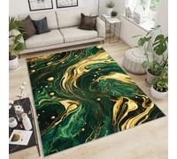 QDJKBL Area Rug 120 X 170 Cm Emerald Green Turquoise Marble, Light Luxury Golden Fluid Art Graffiti Modern Rug, Office Rug Non-Skid for Patio Office