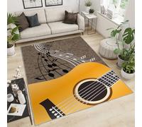 QDJKBL Area Rug 120 X 170 Cm Retro Guitar Music Instrument, Modern Black and White Musical Notes Modern Rug, Office Rug Low Pile for Patio Office Bedroom Living Room
