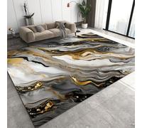 QDJKBL Area Rugs 160 x 200 cm Black and Gold Abstract Marble Area Rugs, Gradient Color Curved Fluid Art Graffiti Kitchen Rug, Sofa Cushion With Non-Slip Backing for Family and Pet Farmhouse
