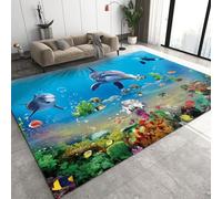 QDJKBL Area Rugs 50 x 80 cm 3D Underwater World, Dolphin Whale Coral Seagrass Children'S Carpet, Rugs for Bedroom With Non-Slip Backing for Living Room Kitchen Outdoor