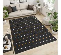 QDJKBL Area Rugs 60 x 90 cm Yellow and White Circle Spots, Black Background Simple Geometry Entrance Carpet, 3D Carpet Short Velvet Easy Care Fast Drying for Living Room Study Bedroom