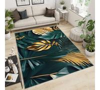 QDJKBL Area Rugs 70 X 120 Cm 3D Banana Leaves Palm Leaves, Golden Green Tropical RainForest Plant Leaves Apartment Carpet, Low Pile Rug High Density for Living Room