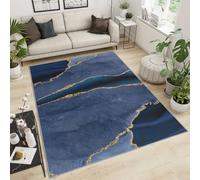 QDJKBL Area Rugs 70 X 120 Cm Navy Blue Abstract Marble, Gradient Color Ink Graffiti Golden Crack Lines Apartment Carpet, Low Pile Rug Fuzzy Plush Soft for Living Room