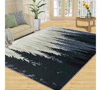 QDJKBL Area Rugs 70 X 120 Cm Pine Forest Nature Scenery Doodle, European Style Ink Painting Misty Forest Mountains Apartment Carpet, Low Pile Rug Non-Shedding for Living Room