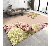 QDJKBL Area Rugs 70 x 120 cm Pink Rose Peony Flowers, Romantic Botanical Floral Scent Pink Rugs for Bedroom Girls, 3D Carpet Comfortable Feet Soft Feel for Kitchen Dining Room Home Decor