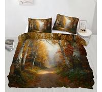 QDJKBL Autumn Forest Duvet Cover Oil Painting Landscape Bedding Set Birch Tree Path Comforter Cover King Duvet Covers Autumn Landscape Comforter Set for Bedroom
