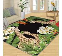 QDJKBL Banana Palm Leaf Rug Plant and Floral Area Rugs Jungle Giraffe Rugs Tropical RainForest Carpet Soft Texture Non-Skid Rug Pad for Bedroom Living Room 150x200 cm