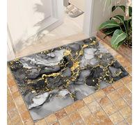 QDJKBL Black Gold Marble Area Rugs 50 x 80 cm Rug Modern Abstract Ink Graffiti Art Non-Slip Carpet, Doormats Water Proof Bright Color for Front Back Door foyer