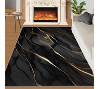 QDJKBL Black Gold Marble Texture Area Rugs Modern Light Luxury Ink Art Graffiti Area Carpet Washable Rug High Density Dust-Proof for Living Room Study Bedroom 120 x 170 cm