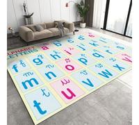 QDJKBL Blue Red English Letters Area Carpet, 3Dhand Drawn Cute Grid Lines Porch Mat, Anti-Slip Carpet Non-Shedding Machine Washable Apply to Dorm Room Kids Room Hallways, 180 x 270 cm