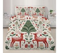 QDJKBL Christmas Reindeer Duvet Cover Floral Reindeer Comforter Set Colorful Christmas Tree Bedding Set King Duvet Covers Jungle Botanical Comforter Cover for Bedroom