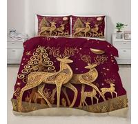 QDJKBL Christmas Reindeer Duvet Cover Luxury Christmas Tree Bedding Set Gold Reindeer Comforter Set King Duvet Covers Burgundy Red Holiday Comforter Cover for Bedroom