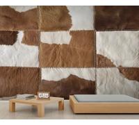 QDJKBL Cowhide Patchwork Wall Mural Brown and White Fur Murals Simple Animal Print Mural Waterproof Wall Murals Modern Abstract Art Wallpaper for Bedroom Living Room 250 x 175 cm