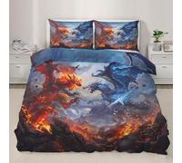 QDJKBL Dragon Duvet Cover Double Fire Ice Dragon Comforter Cover Magical Dragons Comforter Set Fantasy Mythical Creature Bedding Set Soft Microfiber with Pillowcases with Zipper Ties