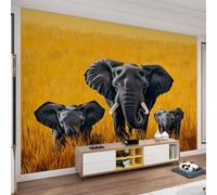 QDJKBL Elephant Mural Wallpaper for Bedroom Black Elephant Mural African Wild Grassland Animals Wall Murals Not Peel and Stick Wallpaper for Living Room Kitchen 400 x 280 cm